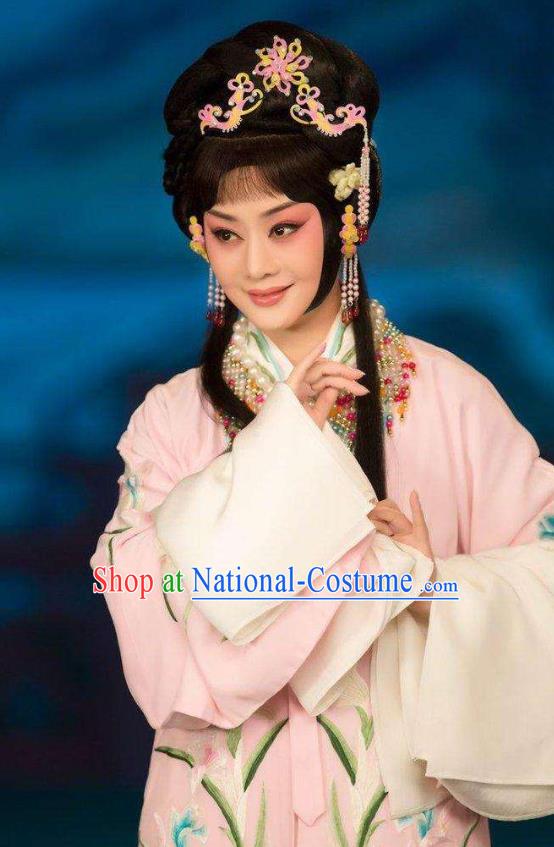 Chinese Traditional Peking Opera Diva Pink Dress Garment Apparel Butterfly Fairy Tale Hua Tan Zhu Yingtai Costumes and Headwear