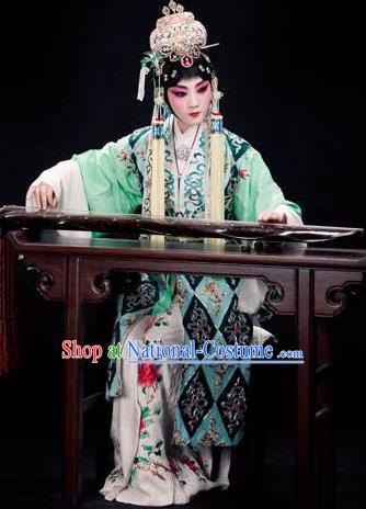 Chinese Traditional Kun Opera Jade Hairpin Young Female Costumes Peking Opera Apparel Taoist Nun Garment and Headwear