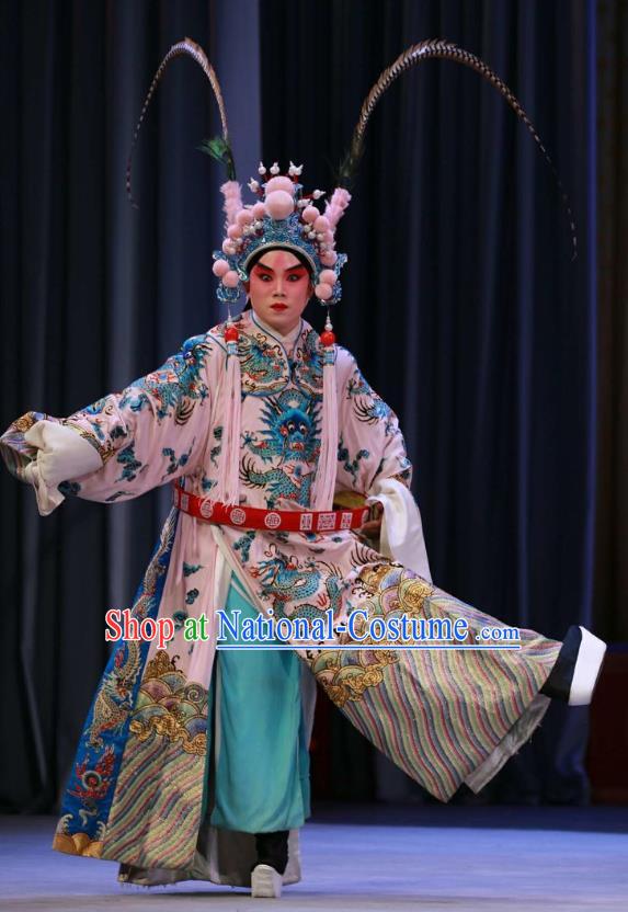 Chinese Peking Opera Wusheng Costumes Garment Peking Opera Lv Bu and Diao Chan Apparels Robe and Headwear