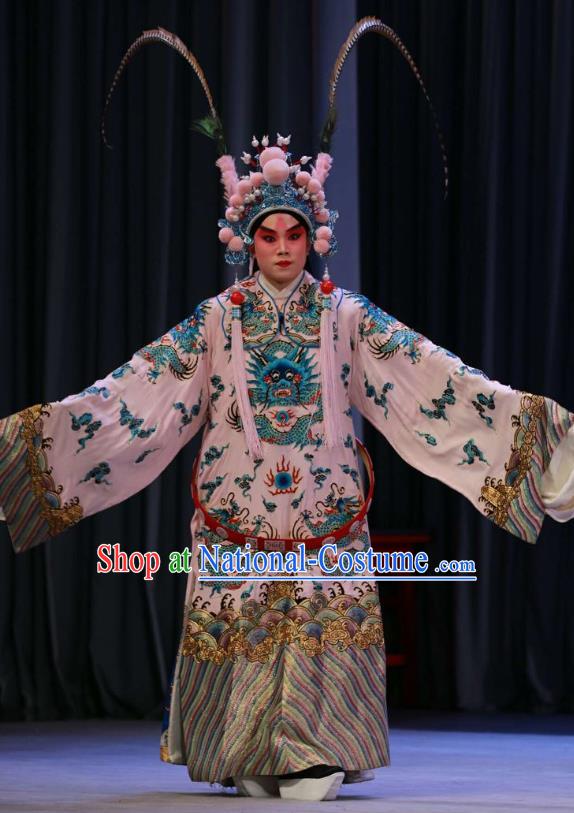 Chinese Peking Opera Wusheng Costumes Garment Peking Opera Lv Bu and Diao Chan Apparels Robe and Headwear