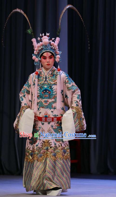 Chinese Peking Opera Wusheng Costumes Garment Peking Opera Lv Bu and Diao Chan Apparels Robe and Headwear