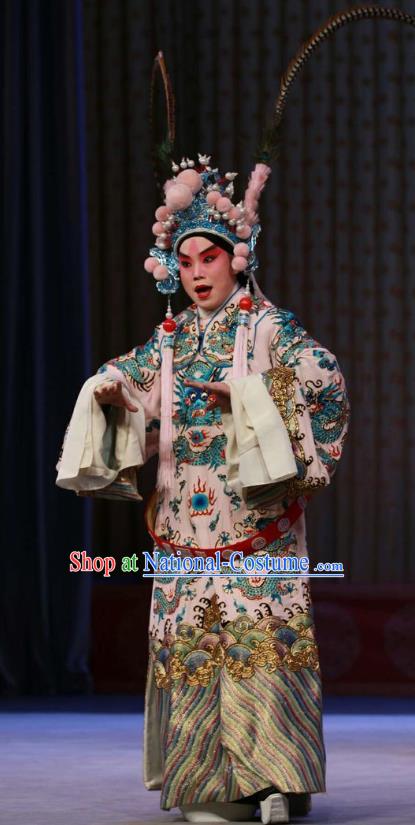 Chinese Peking Opera Wusheng Costumes Garment Peking Opera Lv Bu and Diao Chan Apparels Robe and Headwear