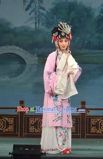 Traditional Chinese Peking Opera Rich Lady Dress Garment Lv Bu and Diao Chan Costumes Apparels Hua Tan Pink Cape and Headdress