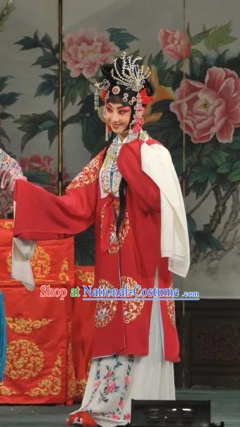 Traditional Chinese Peking Opera Rich Lady Dress Garment Costumes Apparels Lv Bu and Diao Chan Hua Tan Red Cape and Headdress