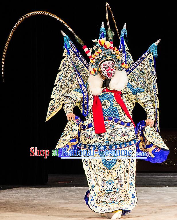 Chinese Peking Opera Sun Wukong Costumes Garment Havoc In Heaven Handsome Monkey King Kao Armor Suit with Flags Apparels and Headwear