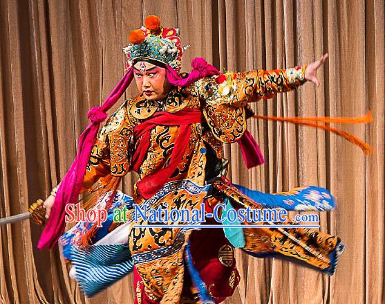 Chinese Peking Opera Takefu Costumes Garment Havoc In Heaven Wusheng Erlang God Apparels and Headwear