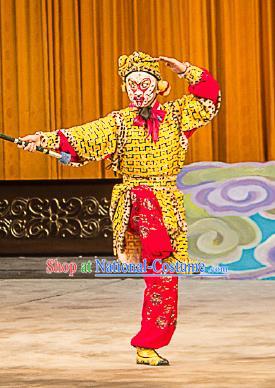 Chinese Peking Opera Wusheng Costumes Garment Havoc In Heaven Monkey King Sun Wukong Apparels and Headwear