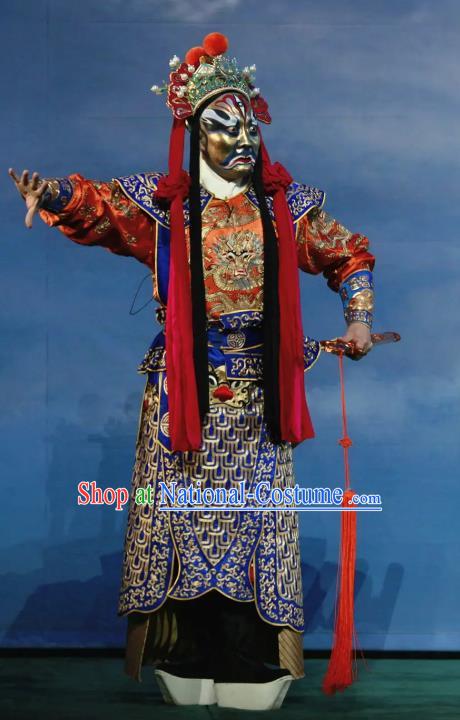 Chinese Peking Opera God Soldier Havoc In Heaven Costumes Apparels Wusheng General Garment and Headwear