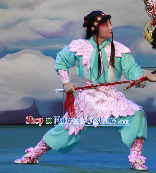 Chinese Peking Opera Havoc In Heaven Martial Role Costumes God Nezha Garment Apparels and Headpieces