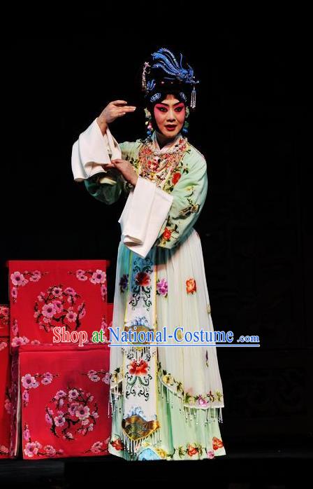 Chinese Traditional Peking Opera Diva Green Dress Garment Apparel Butterfly Fairy Tale Hua Tan Zhu Yingtai Costumes and Headwear