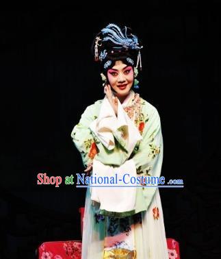 Chinese Traditional Peking Opera Diva Green Dress Garment Apparel Butterfly Fairy Tale Hua Tan Zhu Yingtai Costumes and Headwear