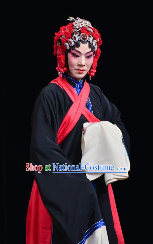 Traditional Chinese Peking Opera Tsing Yi Susan Left Hongtong County Costumes Apparel Distress Maiden Black Garment and Headwear