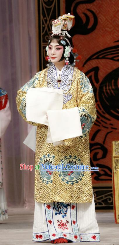 Traditional Chinese Peking Opera Imperial Consort Garment Dress Farewell My Concubine Actress Yu Ji Golden Costumes and Headwear