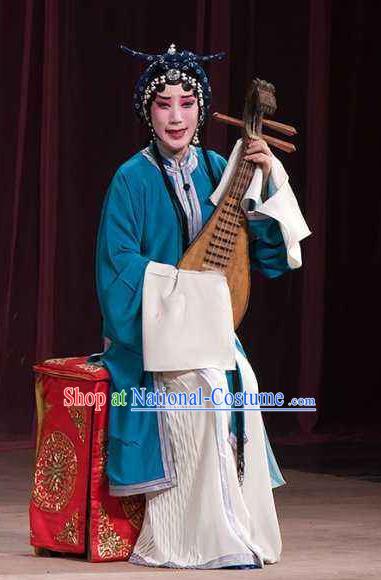 Traditional Chinese Peking Opera Tsing Yi Judge Bao and the Qin Xianglian Case Costumes Apparel Distress Maiden Garment and Headwear