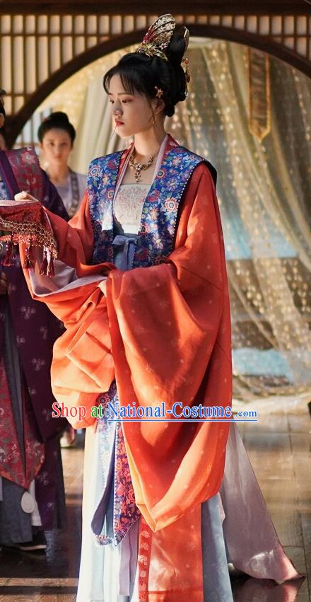 Ancient Chinese Princess Zhao Huirou Apparel Historical Costumes and Headdress Drama Serenade of Peaceful Joy Song Dynasty Wedding Garment