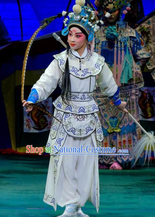 Chinese Peking Opera Martial Young Men Apparels Yangmen Female General Costumes Wusheng Takefu Yang Wenguang Garment and Headwear