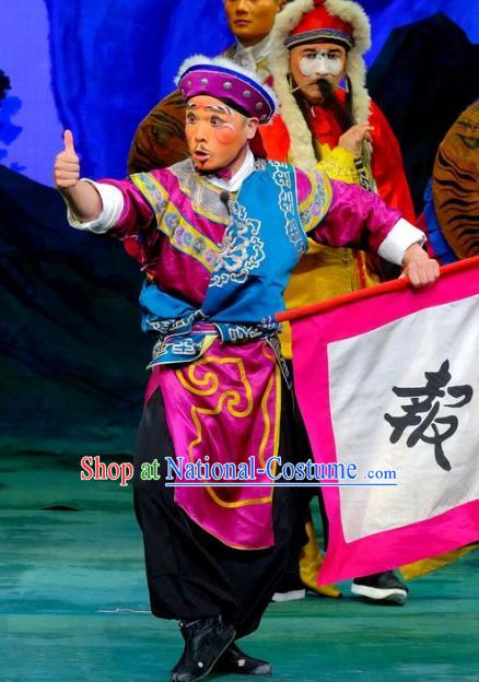 Chinese Peking Opera Martial Men Apparels Yangmen Female General Costumes Wusheng Takefu Rosy Garment and Hat Complete Set