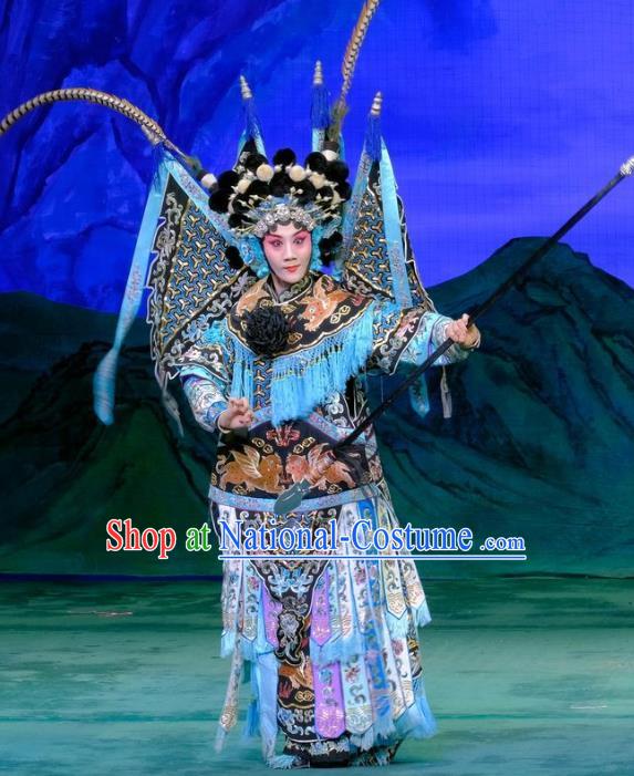 Chinese Traditional Peking Opera Yang Qijie Yangmen Female General Garment Costumes General Kao Armor Suit with Flags Apparels and Headwear