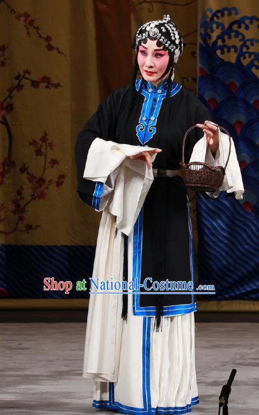 Chinese Traditional Peking Opera Wujiapo Tsing Yi Garment Costumes Distress Women Wang Baochuan Apparels and Headwear