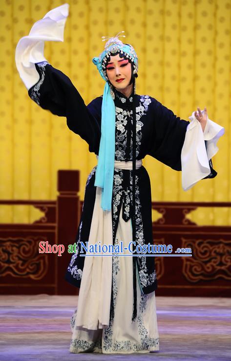 Chinese Traditional Peking Opera Tsing Yi Costumes Wujiapo Distress Women Wang Baochuan Apparels Garment and Headdress