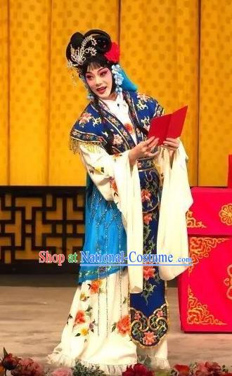 Chinese Traditional Peking Opera Hua Tan Apparels Costumes Matchmaker Garment Female Xiaodan Blue Dress and Headpieces