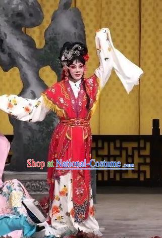 Chinese Traditional Peking Opera Maidservant Apparels Costumes Matchmaker Garment Xiaodan Young Female Red Dress and Headpieces