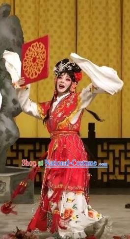 Chinese Traditional Peking Opera Maidservant Apparels Costumes Matchmaker Garment Xiaodan Young Female Red Dress and Headpieces