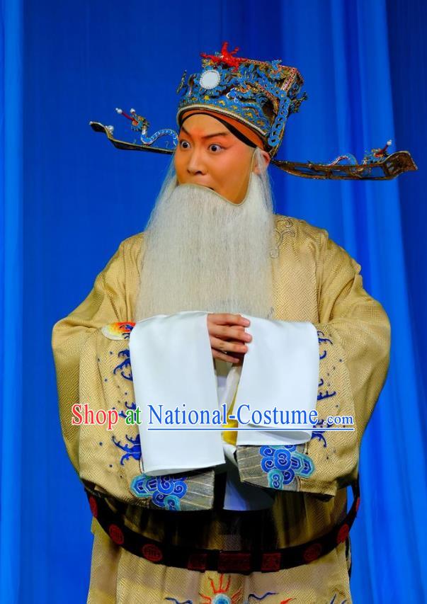 Chinese Peking Opera Elderly Men Apparels Yangmen Female General Costumes Chancellor Kou Zhun Garment and Headwear