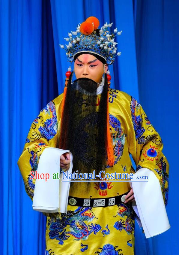 Chinese Peking Opera Elderly Men Ceremonial Robe Apparels Yangmen Female General Costumes Emperor Renzong Garment and Headwear