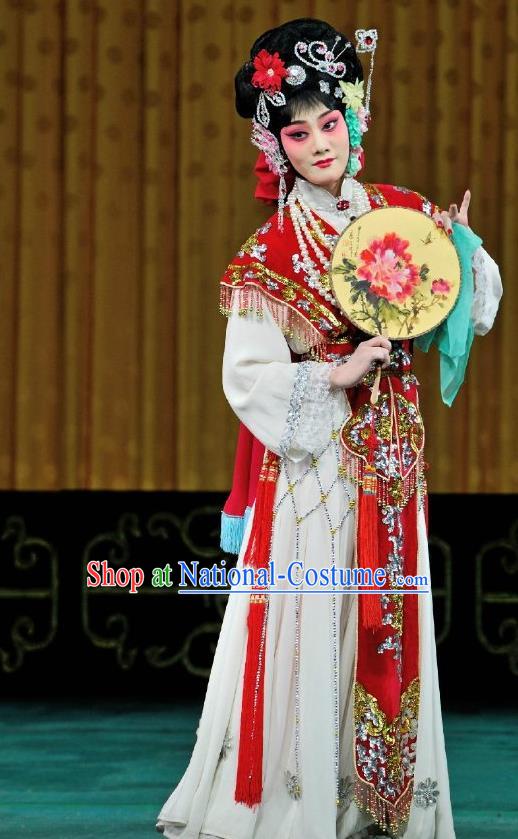 Chinese Traditional Peking Opera Hua Tan Diva Apparels Costumes Matchmaker Rich Lady Red Dress Garment and Headpieces