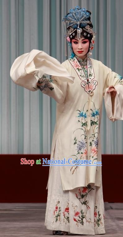 Chinese Traditional Peking Opera Young Beauty Diva Apparels Costumes Matchmaker Hua Tan White Garment Dress and Headwear