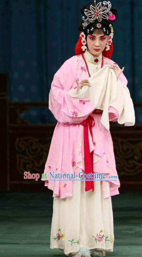 Traditional Chinese Peking Opera Young Actress Matchmaker Apparels Hong Niang Garment Pink Dress Costumes and Headpieces