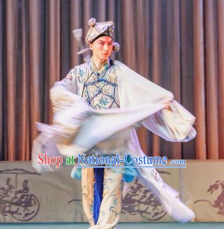 Chinese Peking Opera Wusheng Apparels Costumes San Cha Kou Takefu Martial Men Garment and Headwear