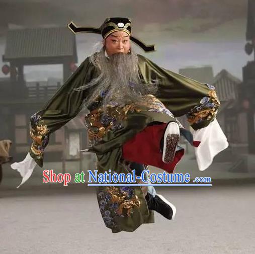 Chinese Peking Opera Elderly Male Costumes In Pursuit of The General Apparels Lao Sheng Chancellor Han Xin Garment and Hat