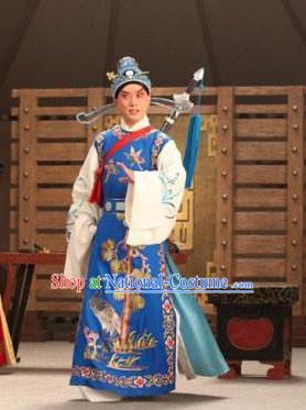 Chinese Peking Opera Niche Young Male Costumes In Pursuit of The General Apparels Han Xin Scholar Garment and Headwear