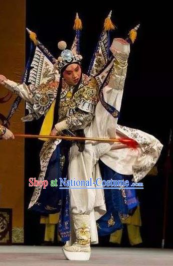 Chinese Peking Opera Wu Sheng Apparels Costumes The Revenge of Prince Zi Dan Takefu Garment General Kao Armor Suit with Flags and Headwear