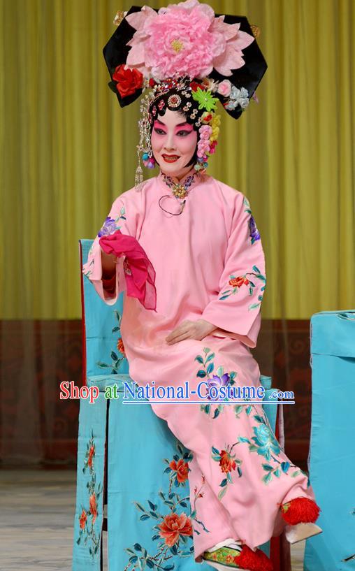 Traditional Chinese Peking Opera Imperial Consort Costumes Apparels Garment Zhu Lian Zhai Hua Tan Pink Dress and Headdress