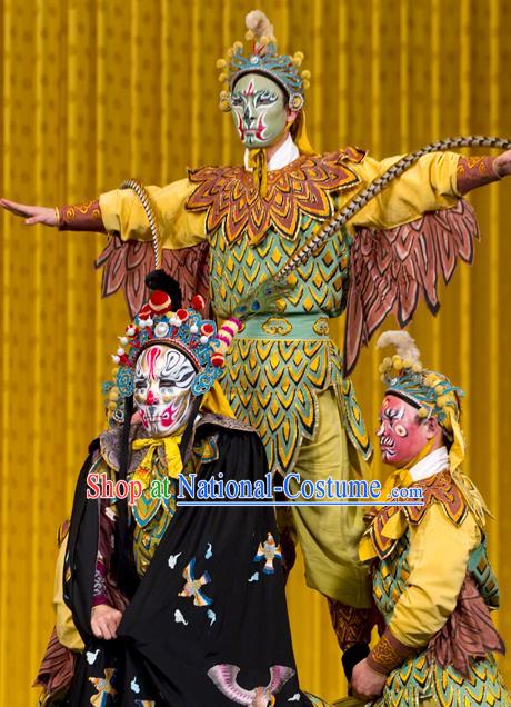 Chinese Peking Opera Takefu Wu Sheng Costumes The Fire Fenix Apparels Martial Male Actor Garment and Headwear