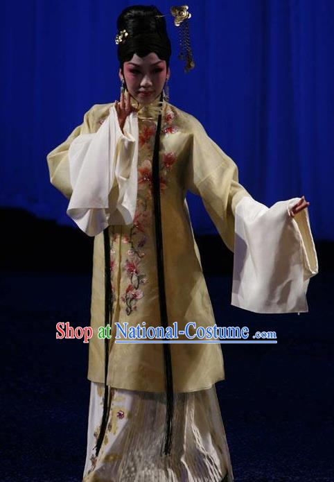 Chinese Kun Opera Hua Tan The Fragrant Companion Apparels Costumes Peking Opera Diva Young Female Yellow Dress Garment and Headwear