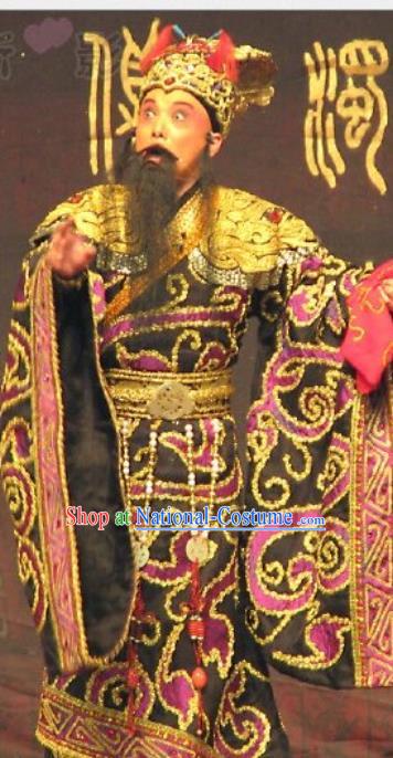 Chinese Historical Beijing Opera King Zeng Houyi Apparels Peking Opera Elderly Male Monarch Garment Costumes and Hat