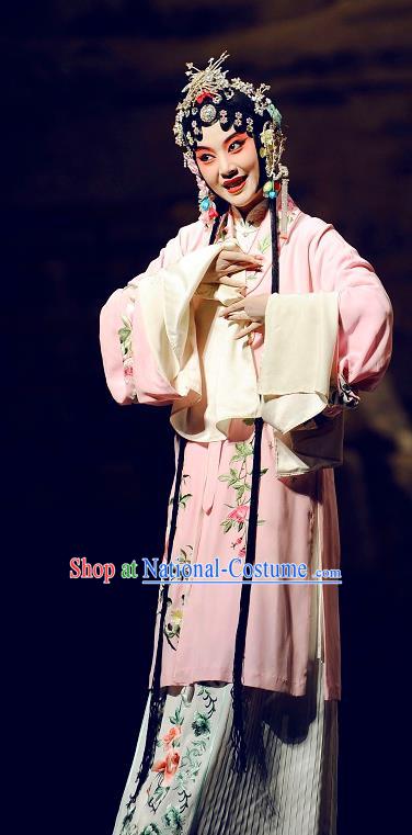 Chinese Kun Opera The Peach Blossom Fan Pink Dress Apparels Peking Opera Hua Tan Garment Costumes and Headdress