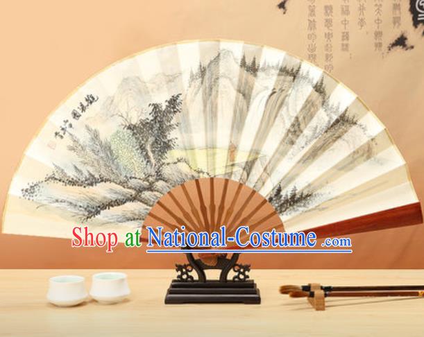 Chinese Traditional Ink Painting Waterfall Paper Folding Fans Handmade Accordion Classical Dance Folding Fan