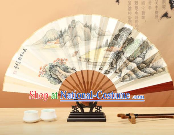 Chinese Traditional Ink Painting Landscape Paper Folding Fans Handmade Accordion Classical Dance Folding Fan