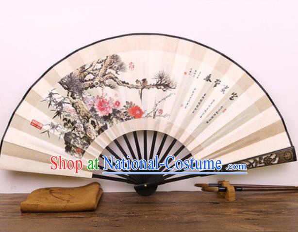 Chinese Traditional Ink Painting Peony Silk Fans Handmade Accordion Classical Dance Folding Fan