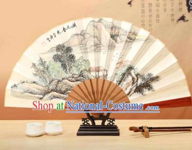 Chinese Traditional Ink Painting Lake Landscape Paper Folding Fans Handmade Accordion Classical Dance Folding Fan