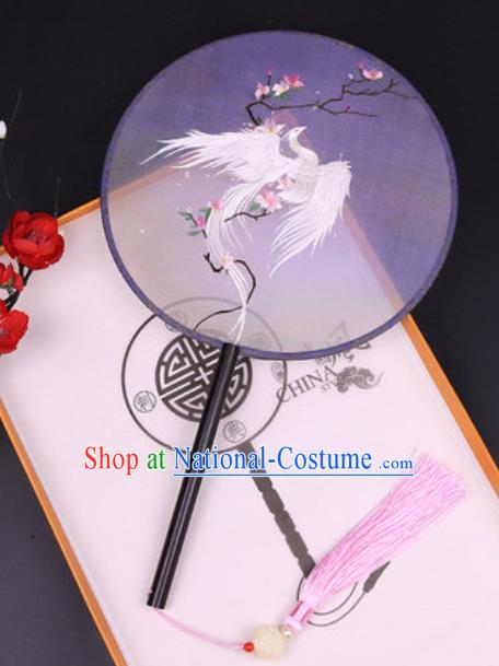 Chinese Traditional Embroidered White Peacock Mangnolia Palace Fans Handmade Classical Dance Ebony Round Fan for Women