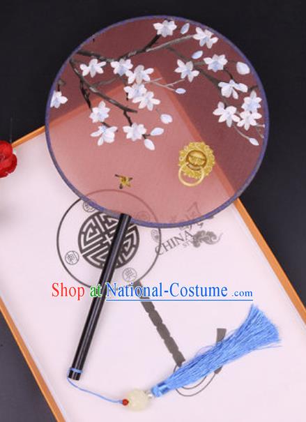 Chinese Traditional Embroidered Palace Fans Handmade Classical Dance Ebony Round Fan for Women