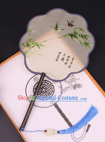 Chinese Traditional Embroidered Bamboo Butterfly Silk Fans Handmade Classical Dance Ebony Palace Fan for Women