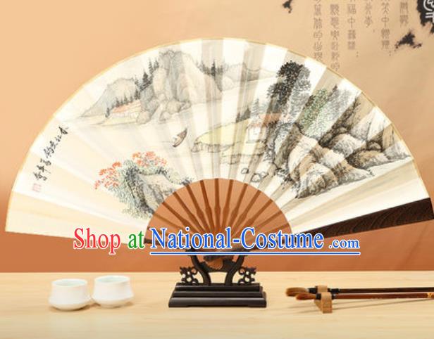 Chinese Traditional Ink Painting Fishing Paper Folding Fans Handmade Accordion Classical Dance Folding Fan