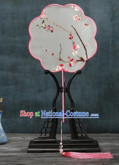 Chinese Traditional Embroidered Plum Silk Fans Handmade Classical Dance Palace Fan for Women